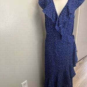 Max Studio Royal Blue Speckled Ruffle Midi Dress